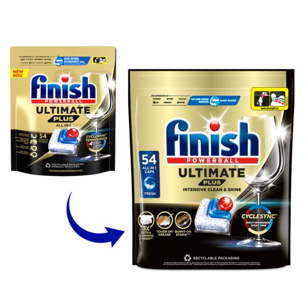 Detergent capsule pentru mașina de spălat vase Finish Ultimate Plus, 54 spălări