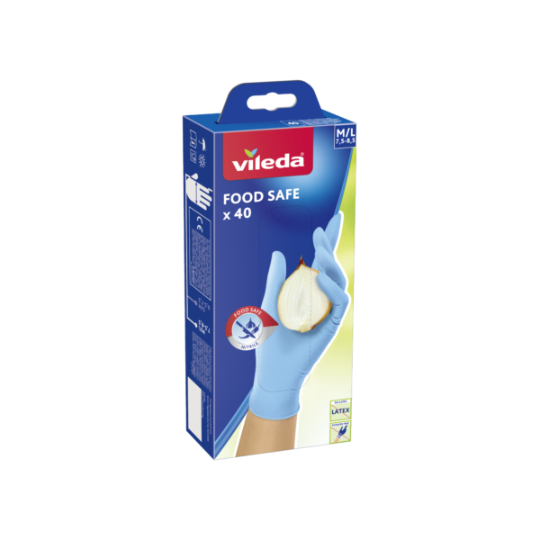 Mănuși nitril Vileda Food Safe unica folosinta, M/L, 40 buc
