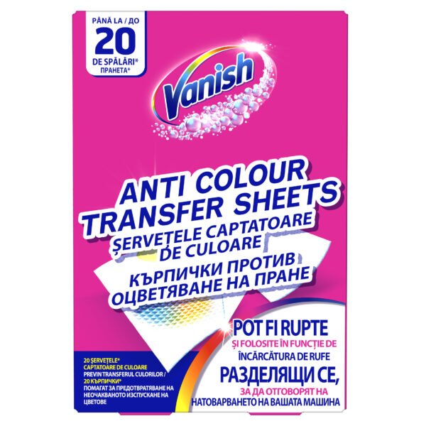 Șervețele anti-transfer de culoare haine Vanish, 20 buc