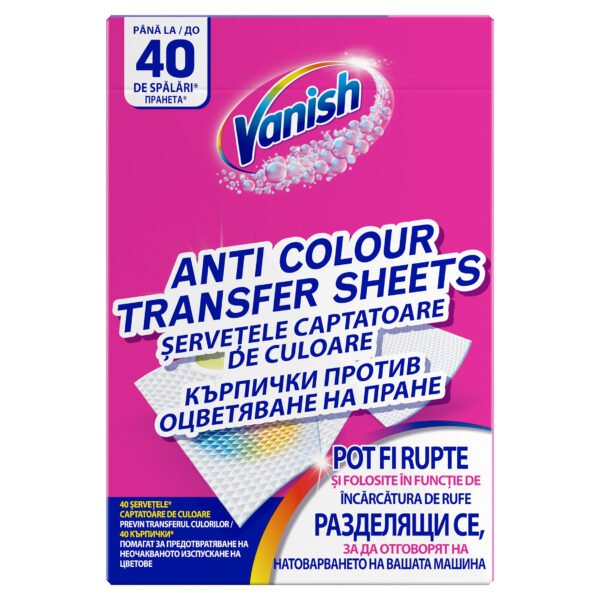 Șervețele anti-transfer de culoare haine Vanish, 40 buc