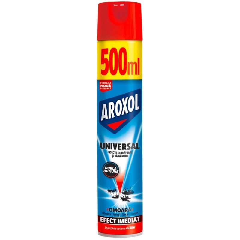 Spray Universal Dubla Actiune pentru insecte zburatoare și taratoare Aroxol, 500 ml